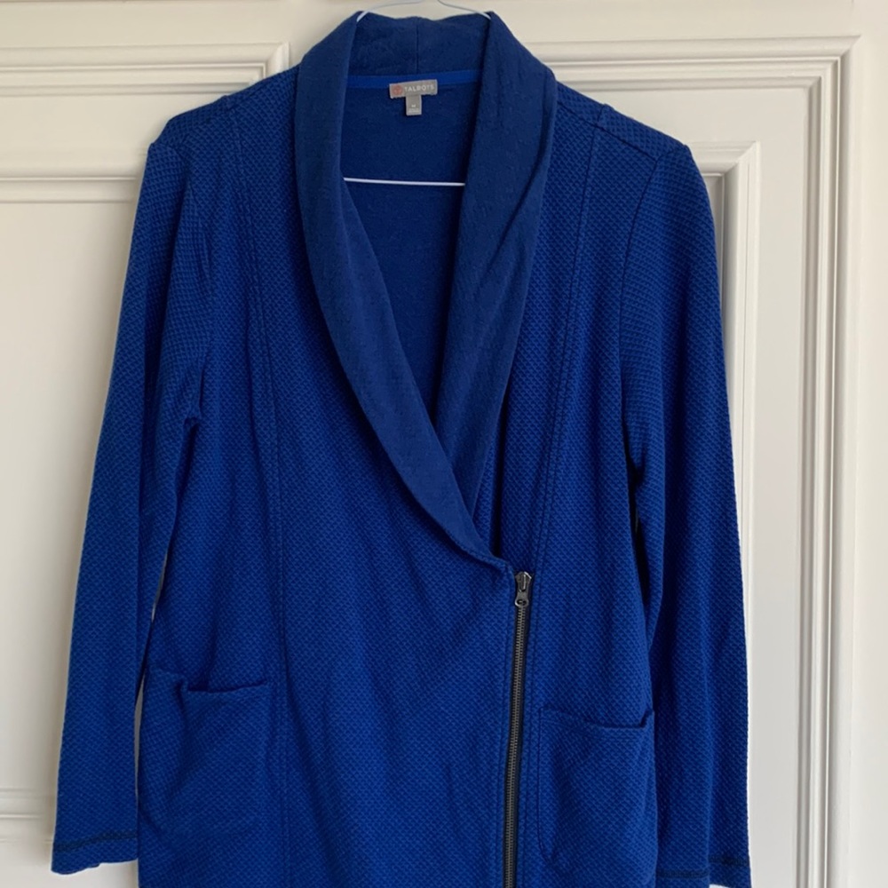 Talbots blue and black cotton jacket 28 inches long